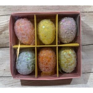 NEW Pier 1 Imports Sequin & Beaded Pastel Easter Egg Ornaments Spring Set of 6